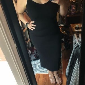Black Ribbed Body Con Midi Dress